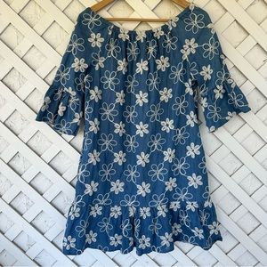 Label by Five Twelve Boho Floral Embroidered Ruffled Off Shoulder Mini Dress